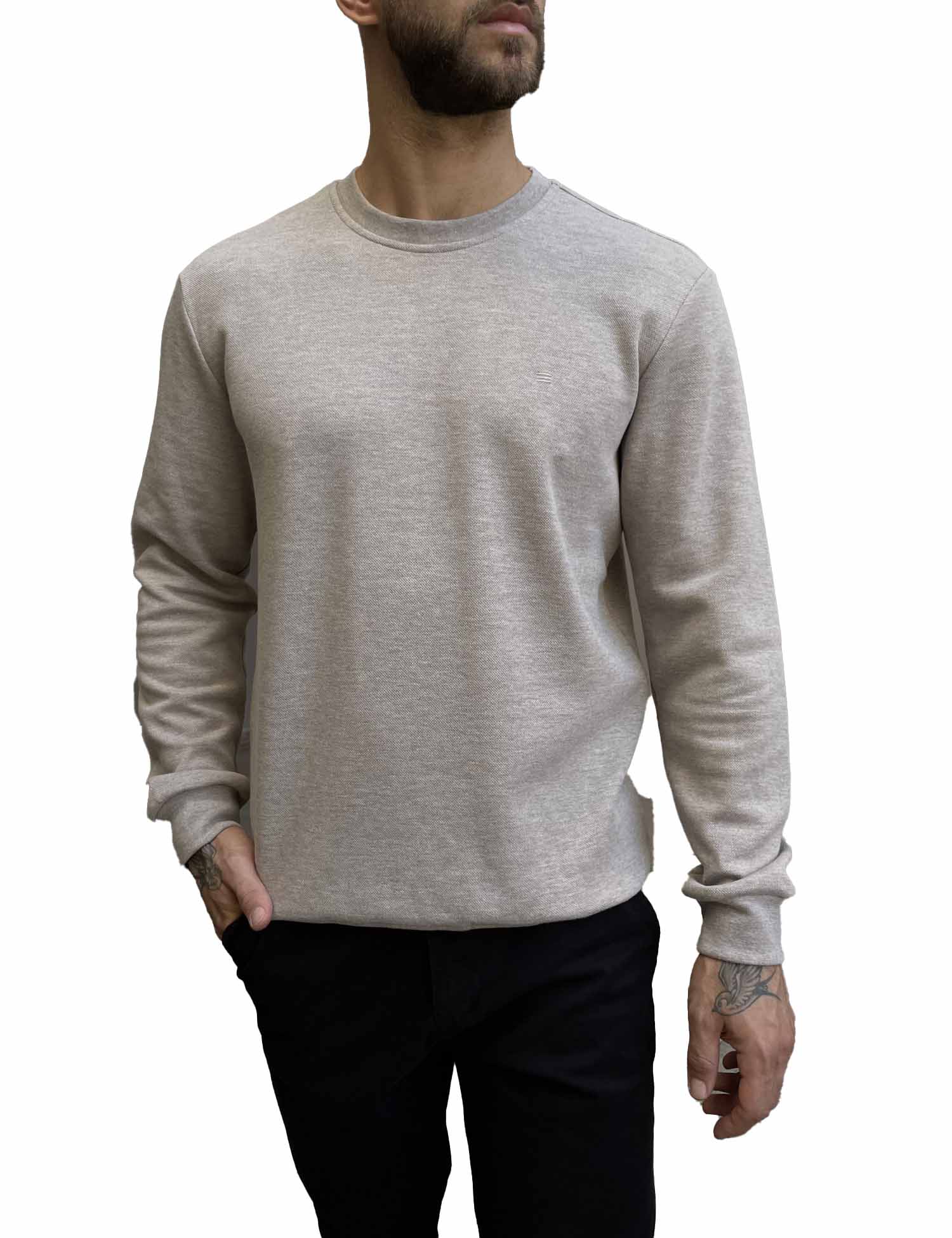 Ανδρική μπεζ πικέ μακρυμάνικη μπλούζα 4403B φωτογραφία